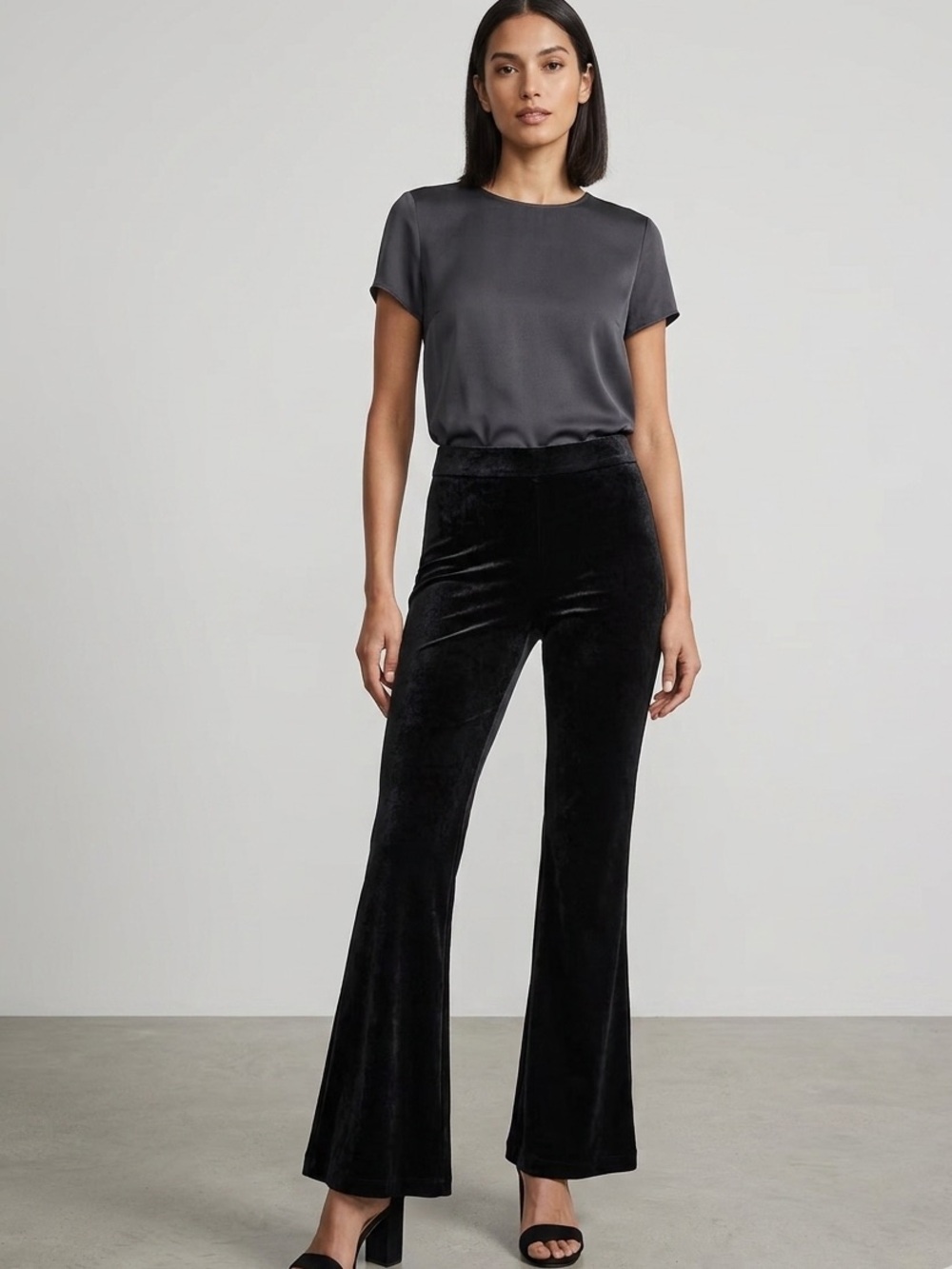 Y2K Necessary Objects Black velour pull on flare Stretch Pants Size XS USA made